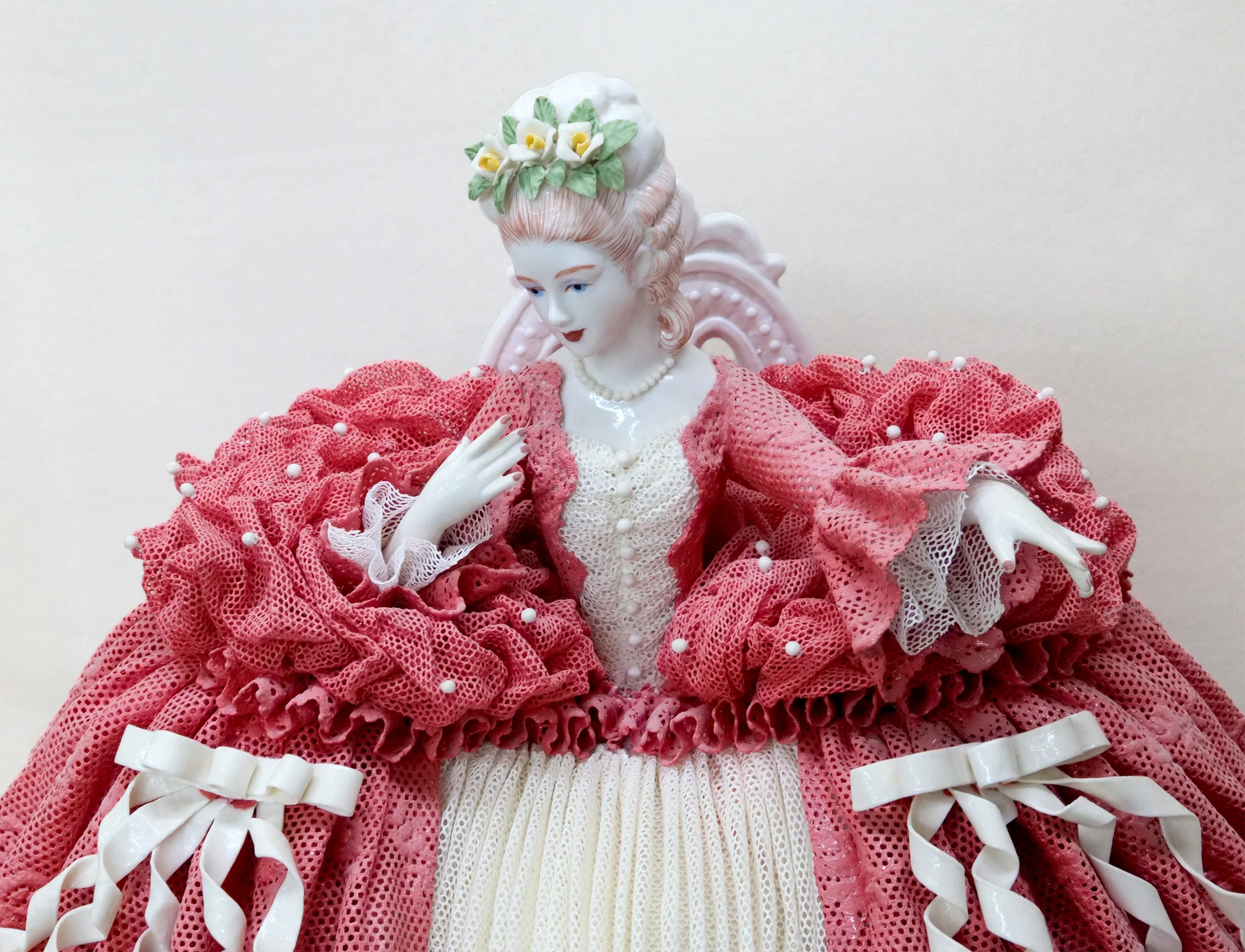Detail of the actual doll's pink and ivory porcelain lace